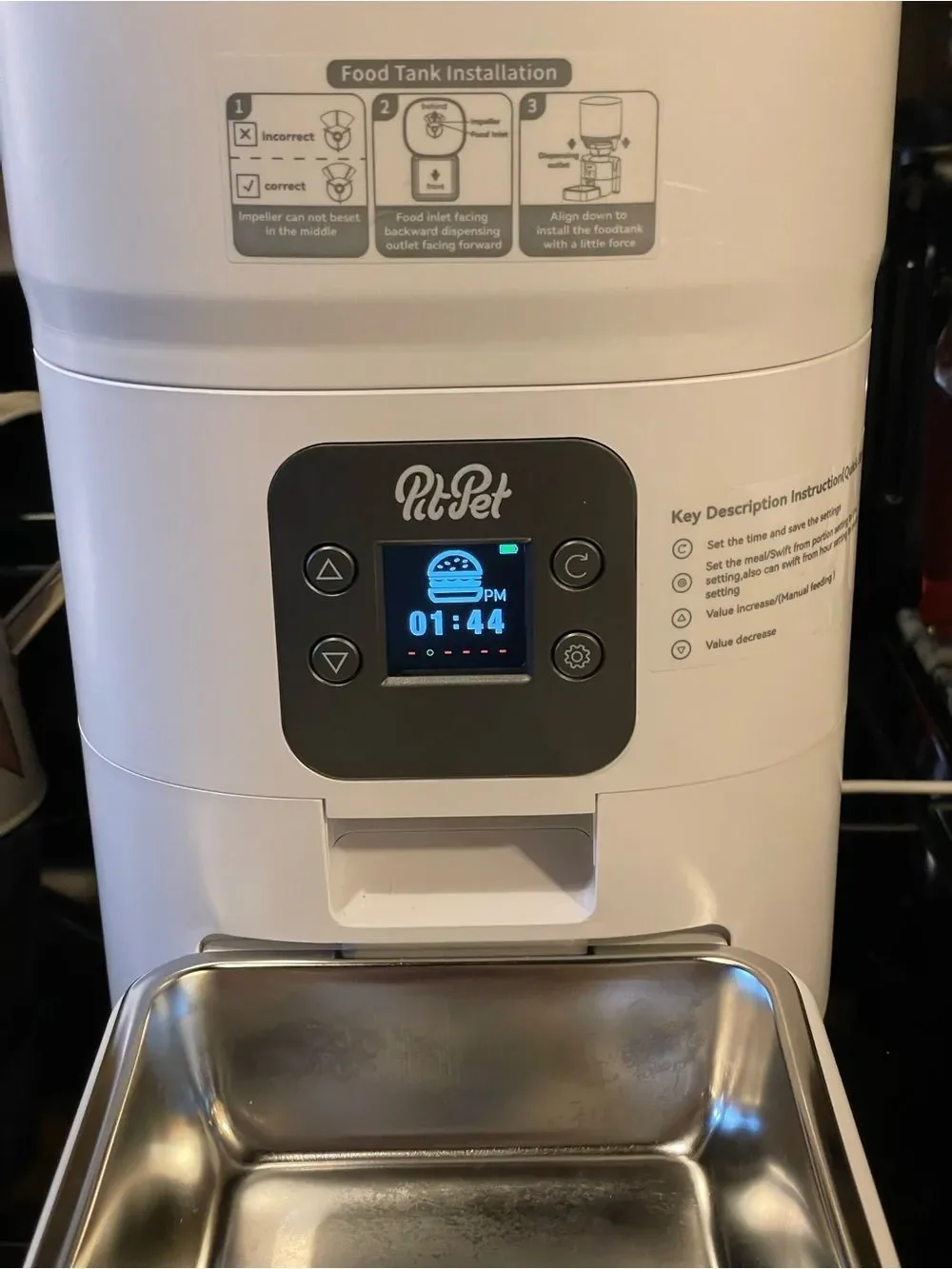 PitPet Automatic Pet Feeder with LED Display - White Cats & Small Dogs